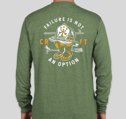 Longsleeve GREEN Soft T-shirt - Large Failure is Not an Option Logo on the Back